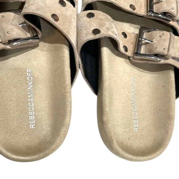 Rebecca Minkoff Triple Strap Tania Studded Slide Sandals Sahara Tan Suede SZ 9.5 - Picture 8 of 9